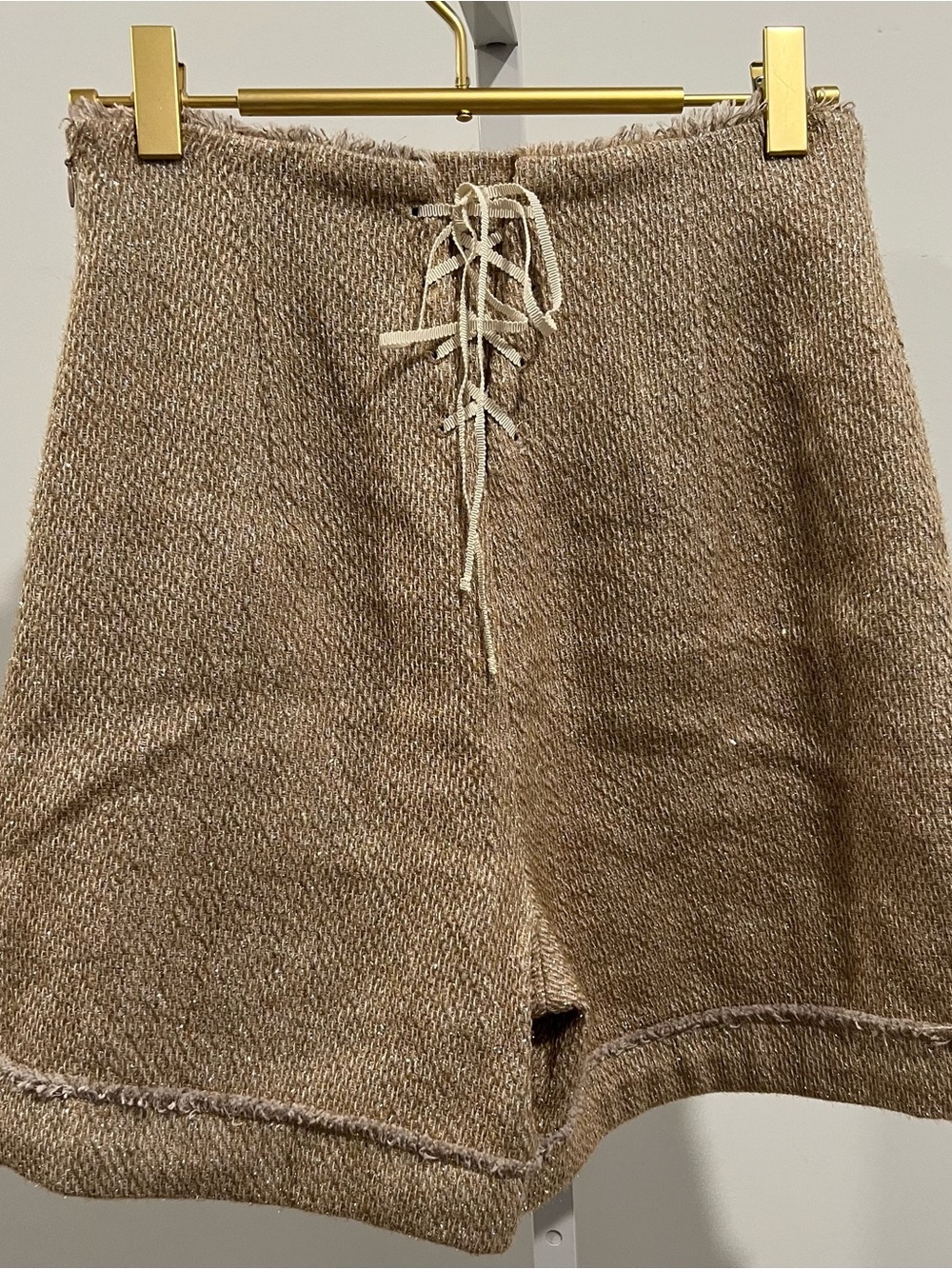 Rosie Assoulin Tan Textured Sailor-Button Shorts Made in Italy Sz 2 Waist 13.5 - Picture 5 of 5